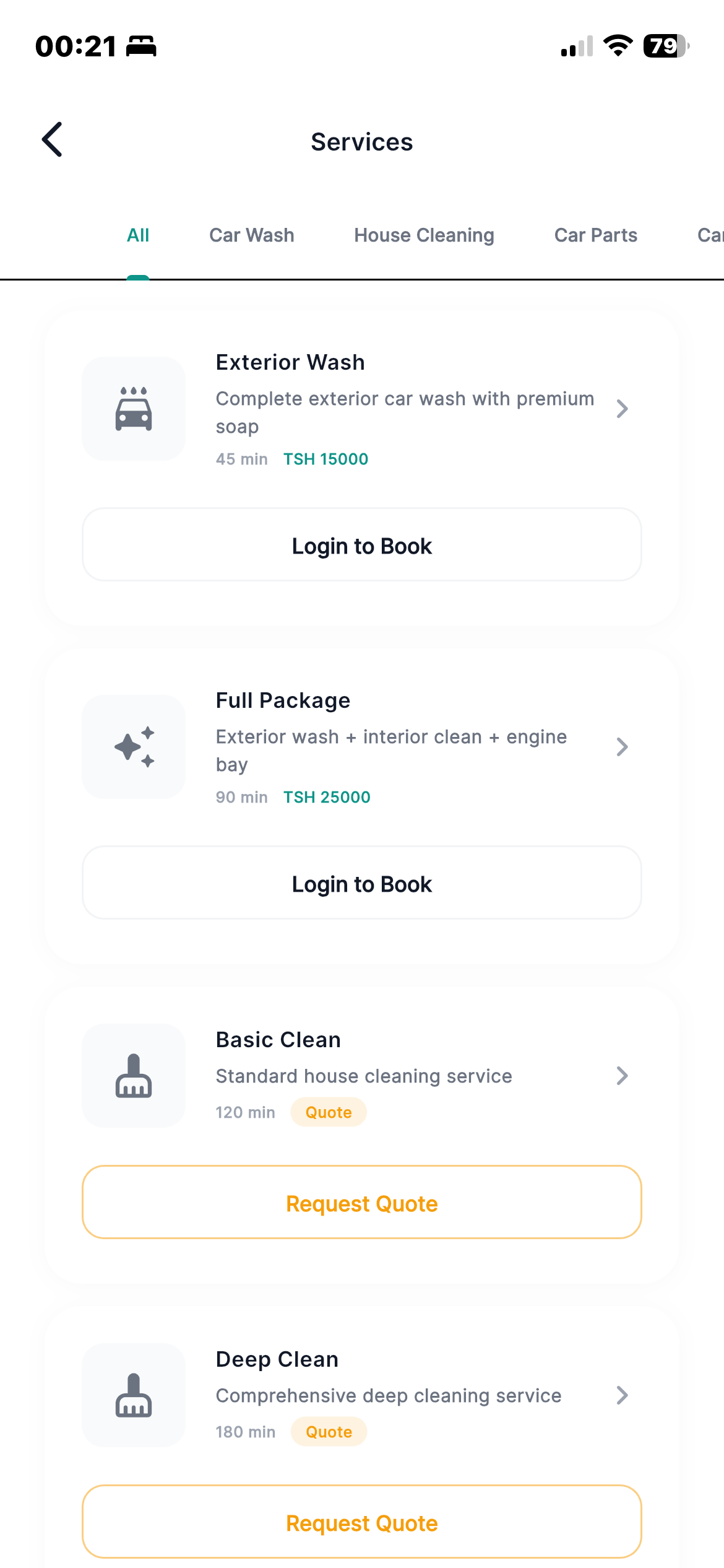 Sparkle app services screen